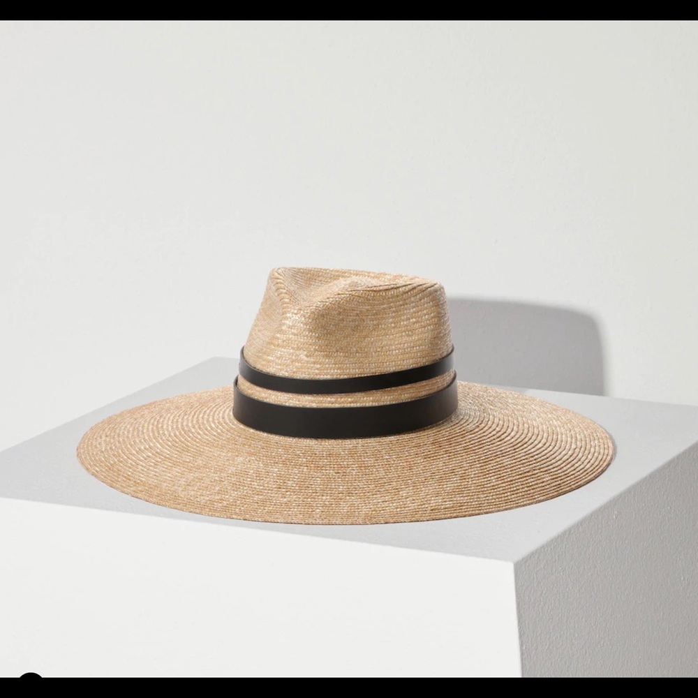 Janessa Leone Wide Brim Straw Hat with Black Band